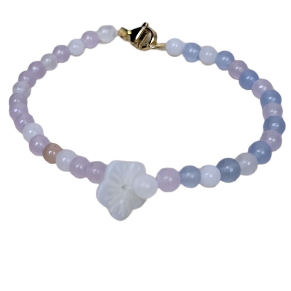 Flower Shell Natural White Mother of Pearl Blue Jade White Jade Bracelet